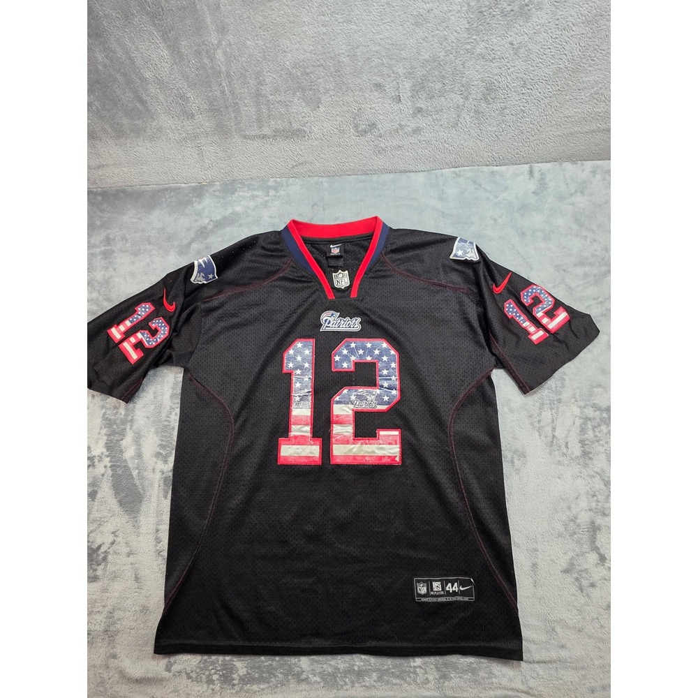 Nike Tom Brady 12 New England Patriots Jersey Black Stars Stripes Flag Mens 44 L